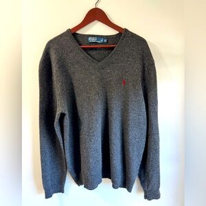 Polo by Ralph Lauren gray V-neck 100% lambs wool sweater,good condition
